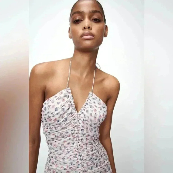 ZARA METALLIC THREAD DRAPED PRINT DRESS M - Picture 2 of 9